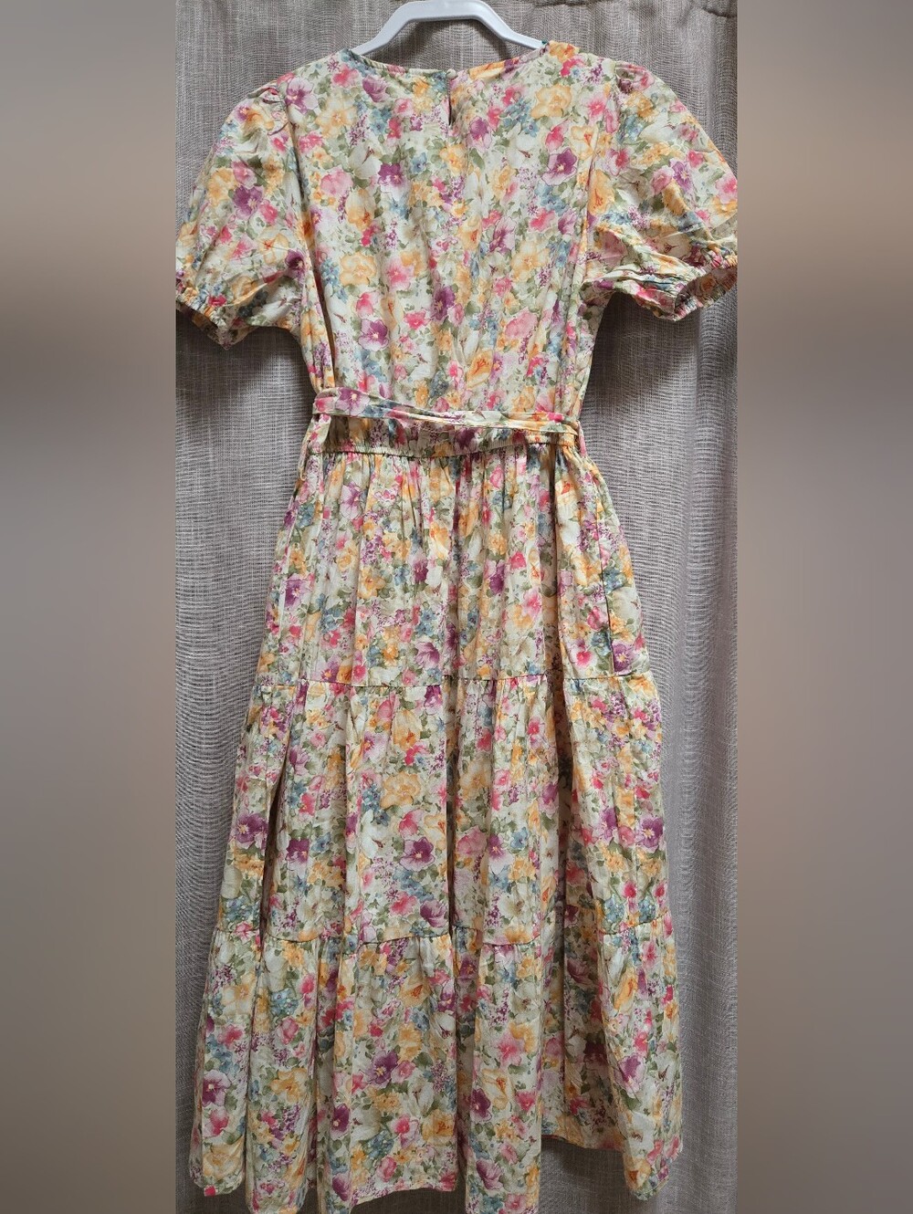 Women's Floral Maxi Dress with Tie Waist - Pastel Multi - Picture 3 of 6
